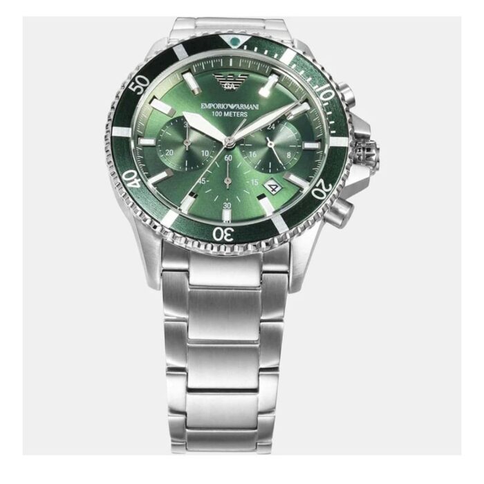 Emporio Armani Diver Chronograph Green Dial Silver Steel Strap Watch For Men - AR11500 - Image 6